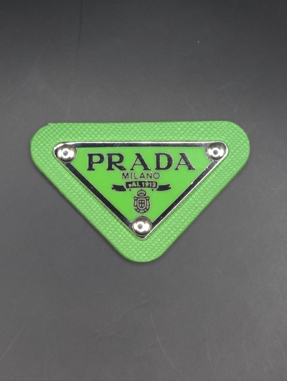 Neon Green Prada Triangle Patch/Croc Charm